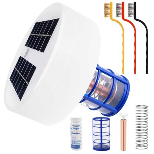 Solar Pool Ionizer - Enhanced with Latest Solar, 90% Less Chlorine, for Pools up to 35,000 Gal, Technology & Longer-Lasting Anode, Reduces Chlorine- Mineral-Based Pool Cleaning Device (White)