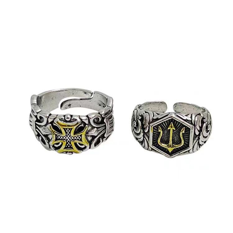 2 PCS Ring for Men, Adjustable Rings for Men, Religious Statement Jewelry, Retro Cross and Trident Design,Set of Two Pieces in Gold Tone and Silver Finish-image-31