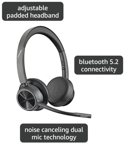 Image of Poly - Voyager 4320 UC Wireless Headset + Charge Stand (Plantronics) - Headphones with Boom Mic - Connect to PC /Mac via USB-C Bluetooth Adapter, Cell Phone via Bluetooth - Works with Teams, Zoom &More