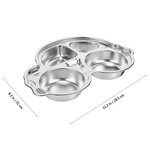 Image of Happy Hues Stainless Steel Divided Meal Plate Tray-3 Compartments Dinner Dish for Baby- Toddler- Kids Eating Food- Car Shape