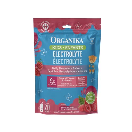 Organika Kids Electrolytes Powder - Raspberry Rush Flavour - On The Go Sugar-Free Hydration + 100% of daily Vitamin C, Prebiotics and Antioxidants | Dairy, Gluten and BPA-Free - 3.5g x 20 sachets
