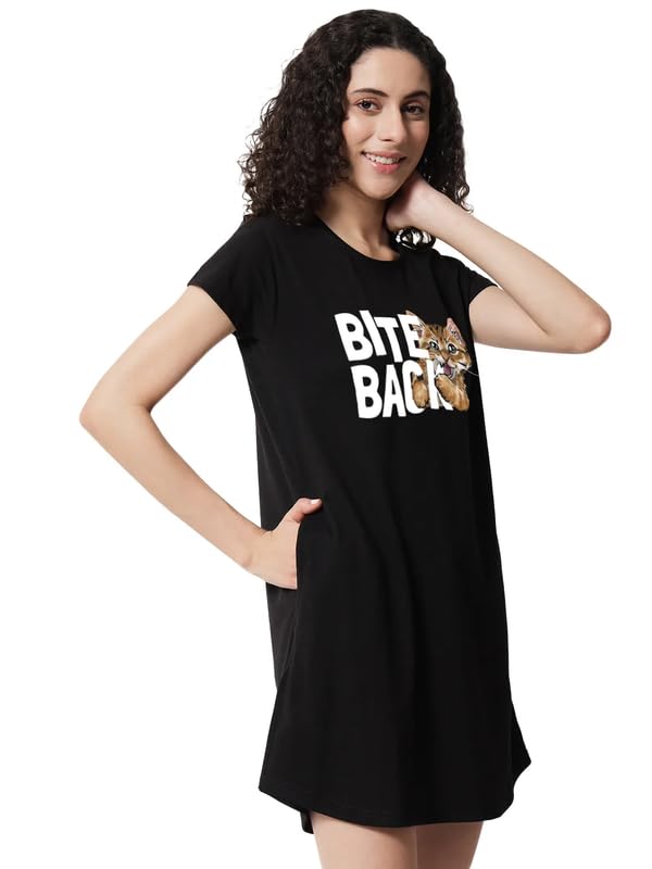 Image of Fflirtygo Women's Cotton Nighty | Printed Knee Length Night Gown |Relaxed Fit Nightwear |Short Nightdress| Long T-Shirt | Sleepwear & Casual Wear Nighty (Pack of 2)