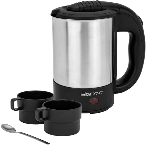 Clatronic® Wasserkocher klein 0,5 Liter | Reisewasserkocher inkl. 2 Tassen, Reisebeutel und Löffel | BPA-frei | Edelstahlgehäuse | Mini Wasserkocher | 1000W | Camping Wasserkocher | WKR 3624 Clatronic® Wasserkocher klein 0,5 Liter | Reisewasserkocher inkl. 2 Tassen, Reisebeutel und Löffel | BPA-frei | Edelstahlgehäuse | Mini Wasserkocher | 1000W | Camping Wasserkocher | WKR 3624