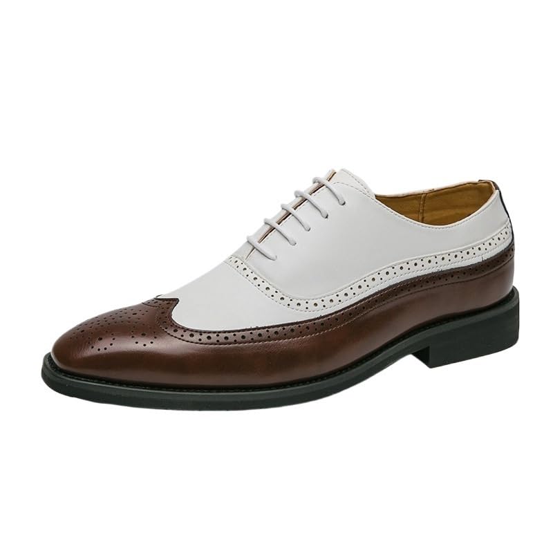 Luxury Italian Men's Oxford, Two Tone Genuine Leather Shoes, Men All-Match Dress Shoes, Cap Toe Lace Up Business Formal Shoes, Comfortable Casual Loafers
