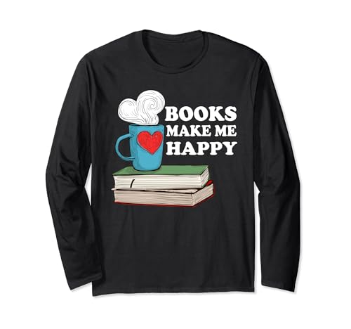 Books Make Me Happy T-Shirt Reader Bookworm Maglia a Manica