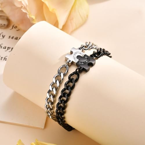 Infinity Heart Cuban Link Chain Bracelet For Men Women Couples Stainless Steel Silver Adjustable Matching Relationship Promise Couples Bracelet For Him And Her Set4