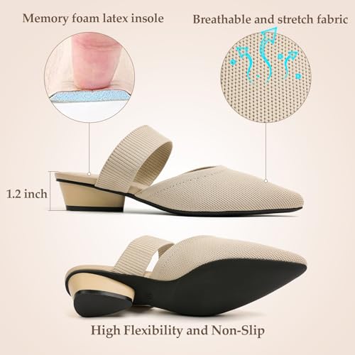 Image of Semwiss Pointed Toe Mules for Women Chunky Low Heeled Sandals Breathable Backless Mesh Knit Slip on Loafers