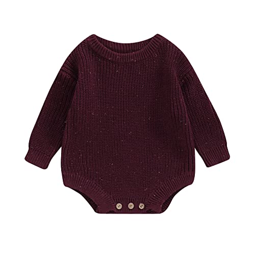 Image of FYBITBO Baby Girl Boy Sweater Knit Oversized Pullover Sweatshirt Romper Onesie Warm Fall Winter Clothes Outfit Newborn