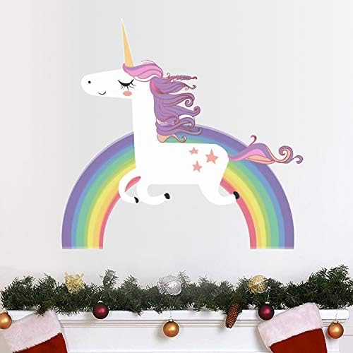 HUABEI Wall Decals Cute Unicorn & Rainbow Wall Sticker for Girls or Boys Vinyl Peel and Stick Fairy Removable Baby Kids Room Nursery Party Decoration.