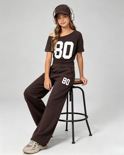 Image of Teen Girls Clothes Off the Shoulder Top and Wide Leg Pants Matching Outfit Set with Pockets Size 7-16