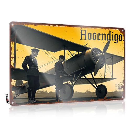 FZFN Targa in metallo con scritta "Airplane With Uniformed Officers: Bogendigo Aviation Hist" (lingua italiana non garantita), in metallo, 20 x 30 cm