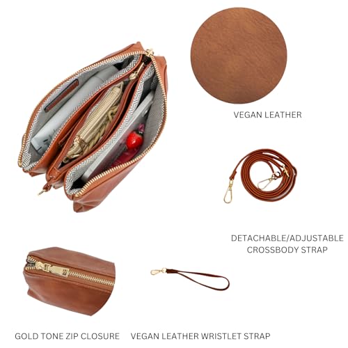 JEN & CO. Riley Small Crossbody Bags for Women Vegan Leather Wristlet Clutch Wallet Purses Handbags with 2 Straps4