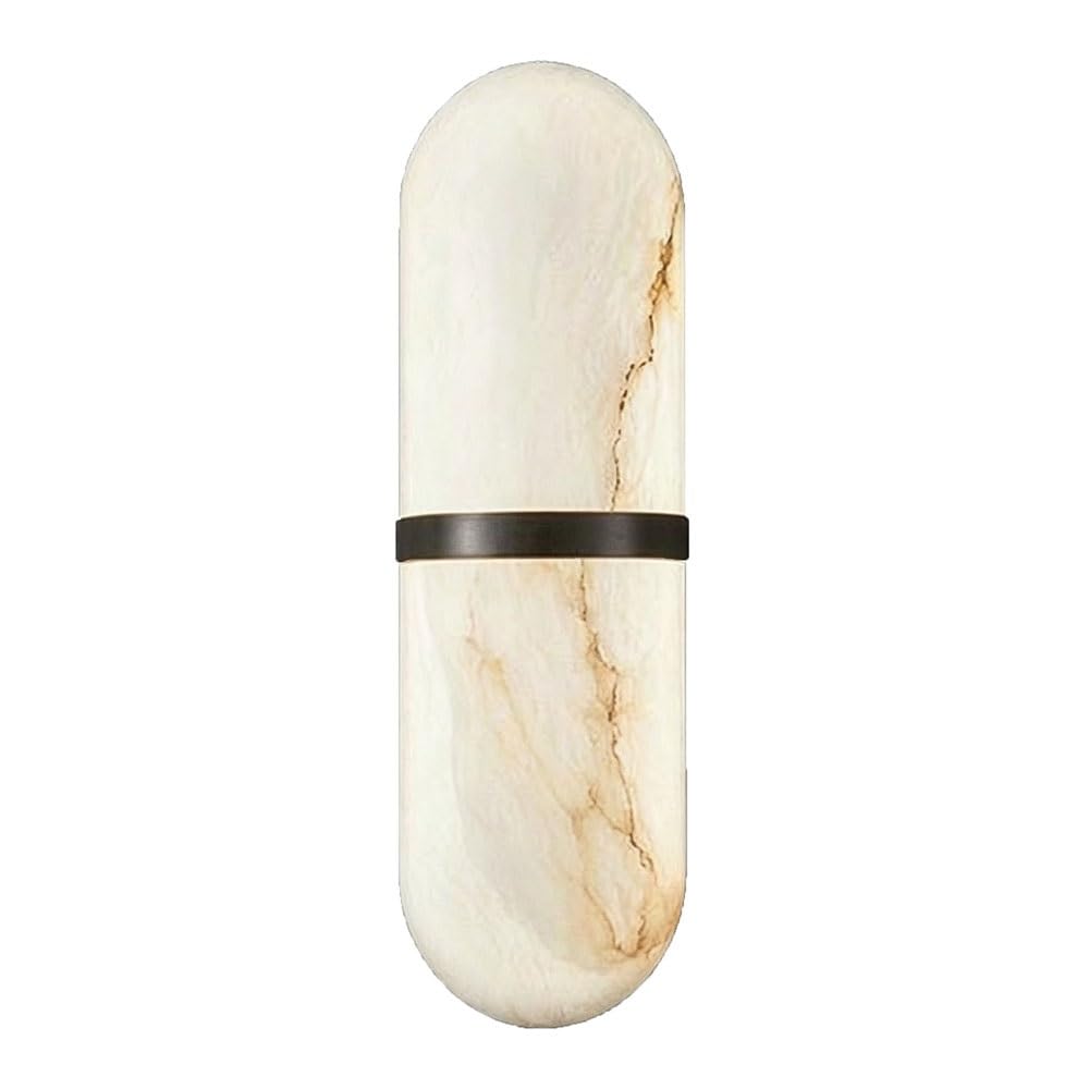 Modern Minimalist Linear Marble Wall Sconce Black or Gold Long Strip Stone Wall Lamp Interior White Alabaster Vanity Light Fixture for Bedroom Bathroom Living Room(Black)