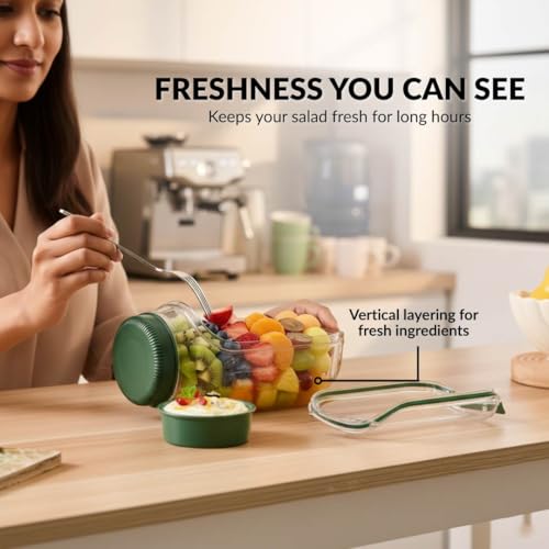Image of Nestasia Salad Jar with Side Opening & Lid for Office (1.2L) - Leak Proof Salad Jar with Dressing Compartment | Airtight & Dishwasher Safe Portable Meal Prep Container - Perfect for Work & Travel