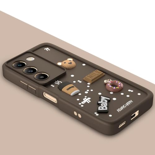 Image of Bintage Cute Fun Taddy Cartoon 3D Ball Bear Milk Donut Coffee Cup Silicon Case Full Body & Camera Protection Back Cover Compatible for Vivo T3 5G - Brown