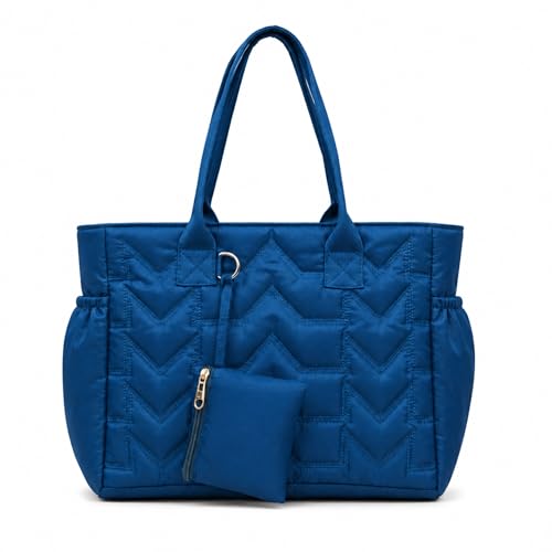 Image of LX LEKHX Tote Bag for Women | Lightweight Shoulder Handbag with 2 Main Zip Compartments & Multiple Pockets | Water Resistant Polyester Fabric | Office, Travel & Daily Use