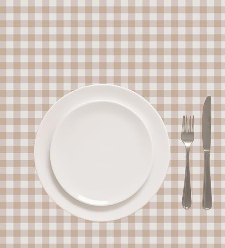Image of Casableu Gingham Checks Cream Table Cloth for 6 Seater Dining Table | 52x72 Inch Rectangular Table Cover | Dust-Proof, Washable Fabric | Decorative Checkered Dining Table Cover for Home