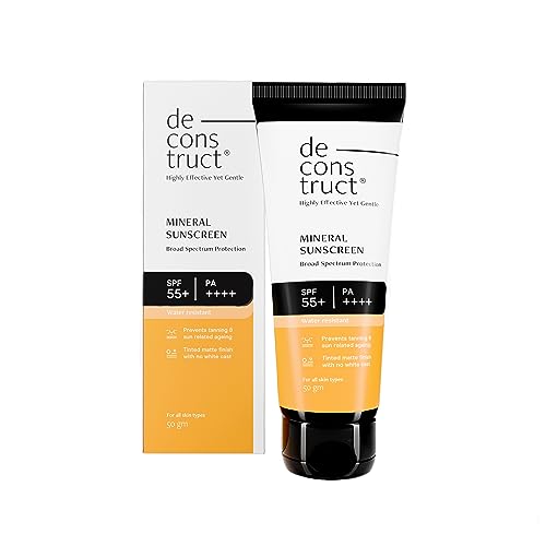 Image of Deconstruct Tinted Mineral Sunscreen Spf 55+ And Pa++++|Sunscreen Cream For Women&Men With Zinc Oxide Filters|Broad Spectrum,Water&Sweat Resistant ,Photostable,No White Cast|For All Skin Types-50Gm