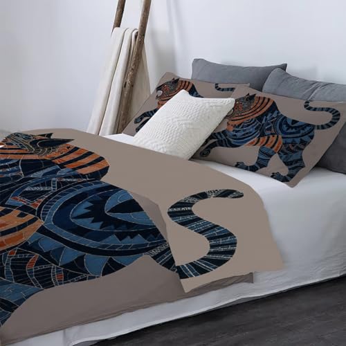 Housse de couette tigre en microfibre confortable lit 2 places
