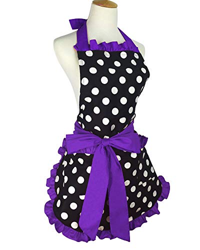 Floosum Lovely Cute Red Retro Ruffle Side Sexy Cute Lady's Kitchen Cooking Apron With Pocket Gift For Women Girls Chef Housewarming, Purple #TOP1