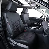 coverdream Corolla Seat Covers Full Set for 2020-2025 2026 Toyota Corolla SE and 2023-2026 XSE,Luxury Leather Car Seat Cover,Fully Covered,Waterproof Car Seat Protector(Black & Red Line)