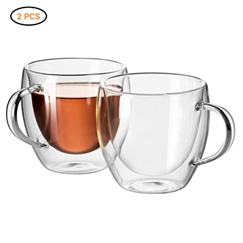 Koowaa 2pcs 150ml Tasse de Verre à café Thermo à Double paroi avec des Verres à thé poignée Tasses à Expresso