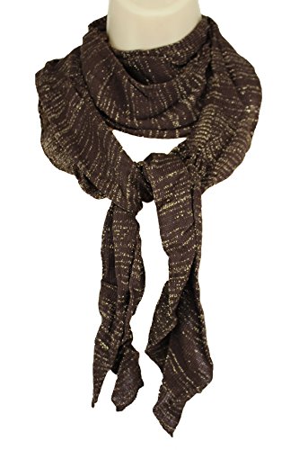 TFJ Women Brown Long Scarf Soft Fabric Gold Sparkling Wave Ruffle Wrap4