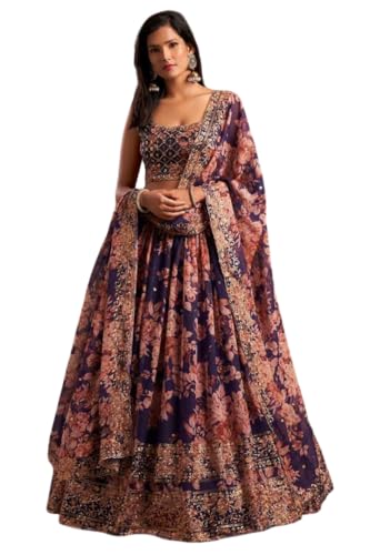 Siciliaoutfits Indian Bollywood Stylish Designer Ready to Wear Lehenga Choli Party Wear Pakistani Beautiful Choli (PERPLE, XL), X-Large
