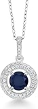 Collar con colgante redondo de zafiro azul en plata de ley 925 chapada en oro para mujer, piedra natal de septiembre