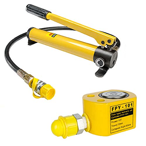 JAVPTAV Cric Idraulico a Basso Profilo, martinetto Idraulico, Cilindro di Sollevamento del pistone Idraulico 5T/10T/20T/30T con Pompa idraulica Manuale(10T10MM)