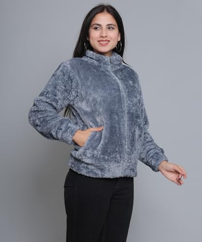 Image of Women's Ultra-Soft Plush Fleece Winter Jacket with High Neck & Full Front Zipper | Warm Cozy Fur Coat for Casual, Travel, Outdoor & Daily Cold Weather Wear