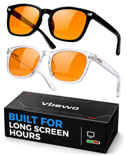 Image of 2 Packs Professional Sleep Glasses with 98.7% Blue Light Blocking Dual AR Coatings Amber Lens, Computer Gaming Glasses for Men Women, Anti Fatigue & Eye Strain