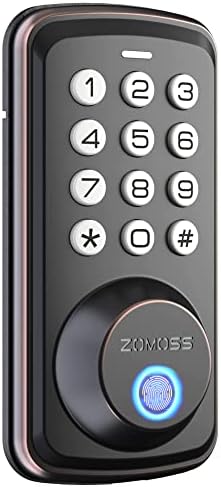Fingerprint Door Lock Keyless Entry - Zomoss Electric Keypad Deadbolt - Combination Door Lock - Biometric Auto Lock with Emergency Charging Port - Oil Rubbed Bronze