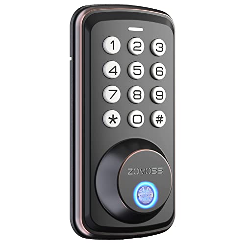 Fingerprint Door Lock Keyless Entry - Zomoss Electric Keypad Deadbolt - Combination Door Lock - Biometric Auto Lock With Emergency Charging Port - Oil Rubbed Bronze #TOP2
