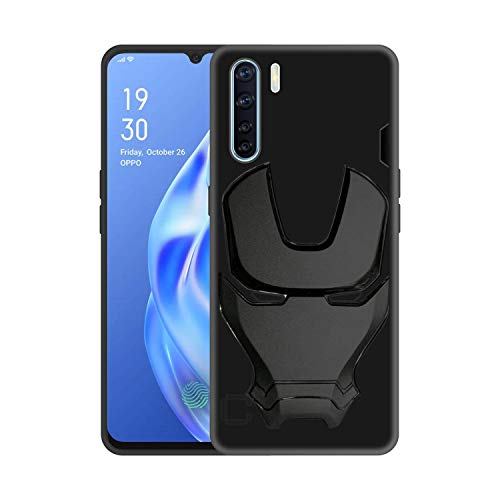 Image of COVERLY Official 3D Smooth Feel Avengers Logo Mask Soft Rugged Grip TPU Silicone Iron Man Engraved Cartoon Movie Engraved Silicone Rubber Matte Strong Back Cover for Realme X2 (6.53 inch) - Black
