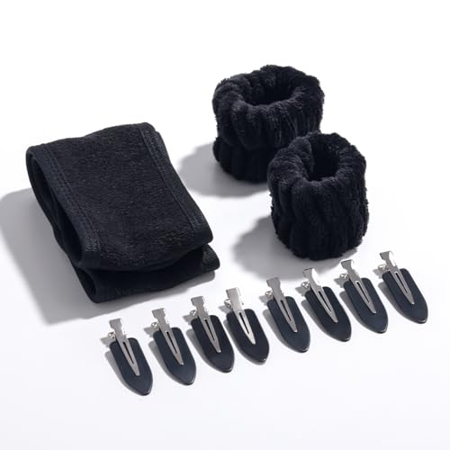 Beauvia-11-Piece-Luxury-Beauty-Accessory-Set-Soft-Microfiber-Hair-Bands-Wristbands-and-Non-Slip-Hair-Clips-for-Makeup-Application-Skincare-and-Sports-Black-Black
