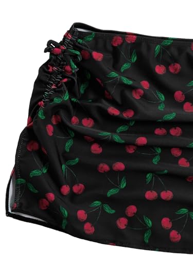 Image of Floerns Girl's 3 Piece Swimsuit Cherry Print Cute Bikini Set with Cover Up Skirt