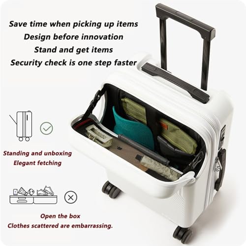 Multifunctional Trolley Case, Lightweight Front Opening Password Suitcase for Business Trips,Black-20 inches3