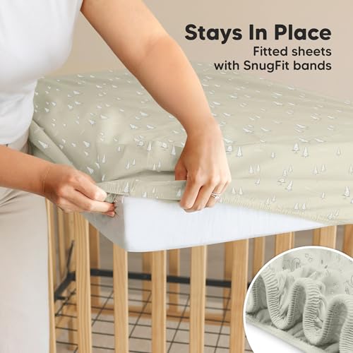 Image of 2-Pack Waterproof Crib Sheets for Boys, Girls, 52x28 Fitted (Pine Grove) | Organic Cotton Baby Crib Sheets, Toddler Mattress Protector Cover, Washable, Soft & Durable Baby Bedding Essentials