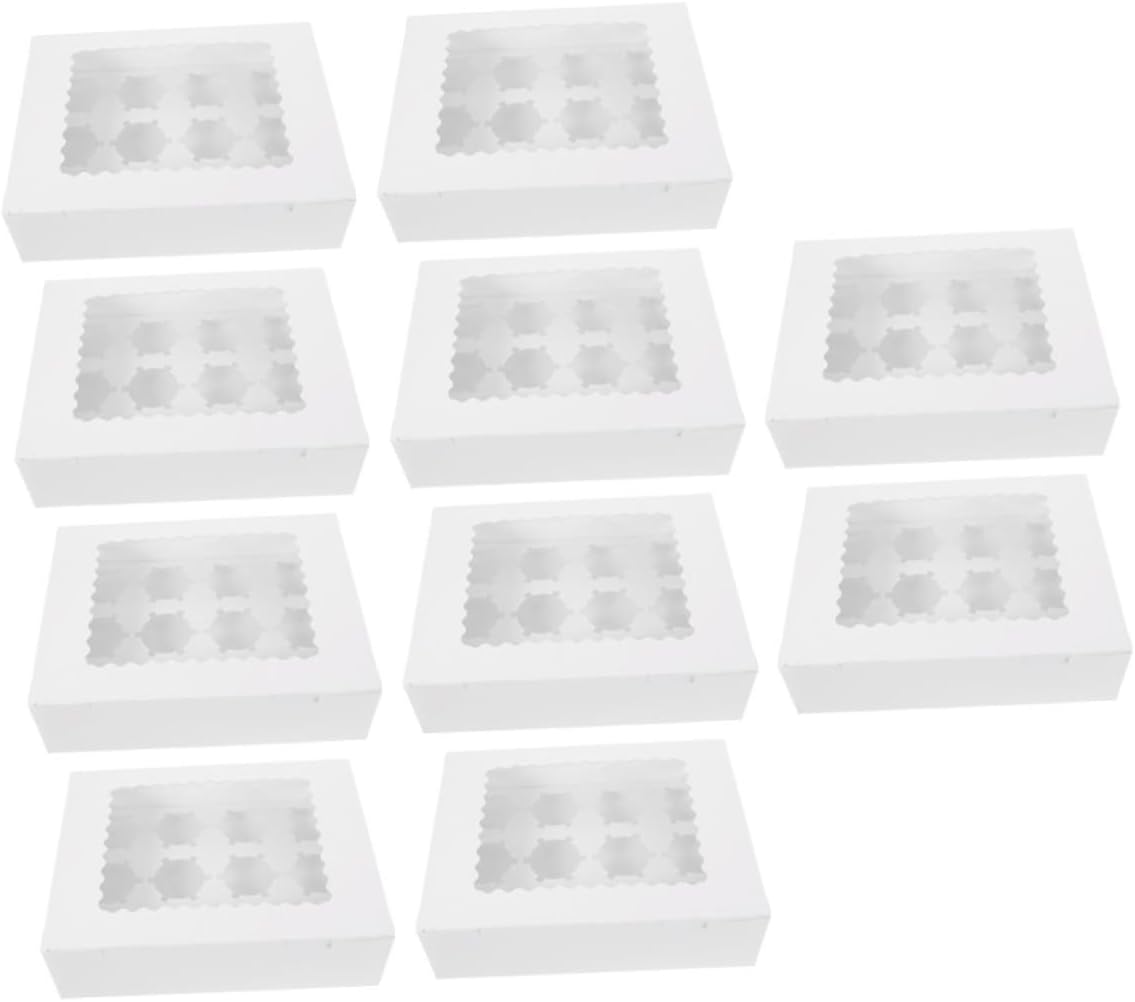 10pcs Bakery Paper Cupcake Boxes with Window, White Cardboard Muffin Cake Packaging, Food-grade Paper Dessert Container for Takeout and Party Use