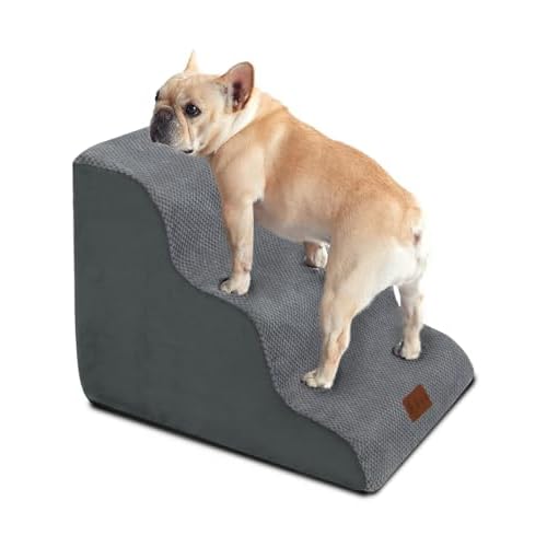 Dog Stairs for Small Dogs, 3-Step Dog Ramp for Bed, Pet Stairs Non-Slip Bottom and Non-Slip Stickers for Old Cats, Injured Doggies and Puppies, Grey