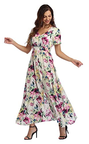 Image of Ferrendo Women's Floral Maxi Dress Button Up Split Flowy Bohemian Party Beach Dresses