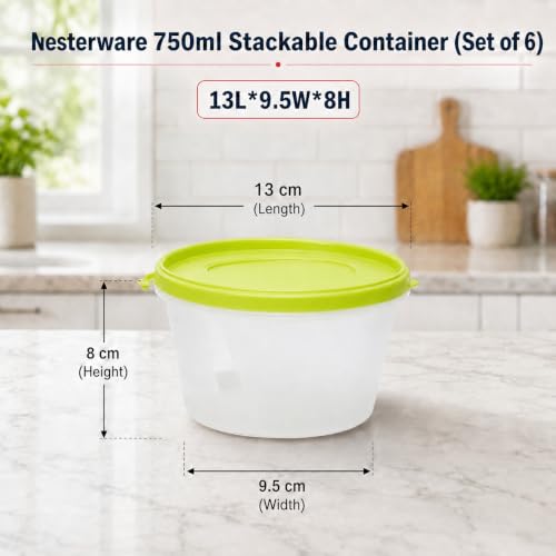 Image of Cutting EDGE Nesterware 750ml Stackable Food Container (Set of 6, Green) | BPA-free plastic, stackable design, leak-proof, kitchen storage, pantry, fridge, meal prep, reusable, travel use