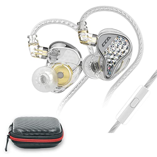 CCA LYRA Wired IEM Earphone, 10mm Dual Magnetic Dynamic Driver High-Tech Acoustic Patent Diamond Like Craftmanship Faceplate Shocking Soundstage in Ear Monitor Earbuds with 0.75mm Silver Plated Detachable Cable & Leatherette Case (With Mic, Crystal Clear)
