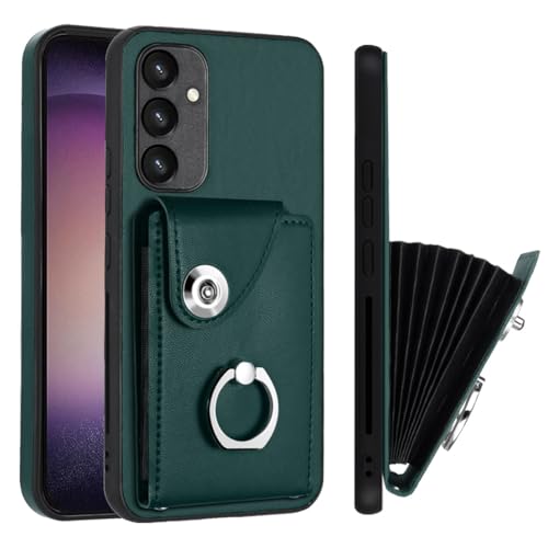 IMEIKONST Credit Card Holder Wallet Case for Samsung Galaxy A34 5G with Ring Kickstand, Premium PU Leather Magnetic Closure Shockproof Lightweight Protective for Samsung A34 5G. Green YBFK