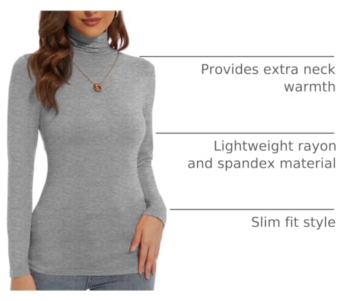 Image of Women's Turtleneck Long Sleeve Shirts Slim Fitted Lightweight Base Layer Casual Tops