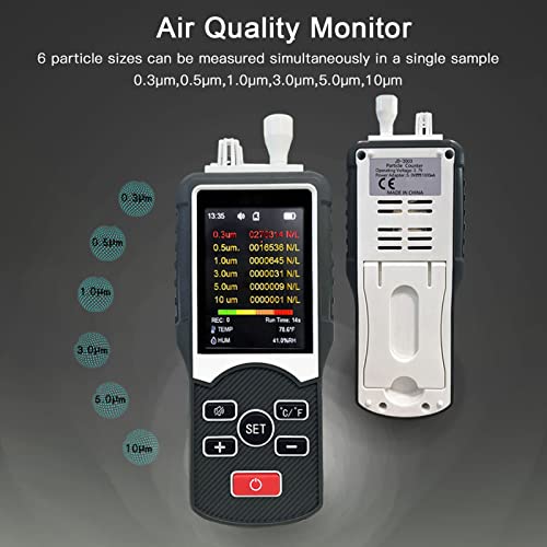 Calidad del Aire - Contador de Partículas Profesional para Detección | Probador Portátil para el Hogar, Laboratorios y Salas Limpias | Sensor PM2.5 PM10 en Tiempo Real | Medidor de