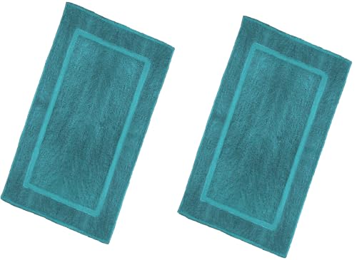 Opel tex Lot de 2 tapis de bain et de toilette 100 % coton doux 1000 g/m² épais et antidérapants réutilisables (bleu sarcelle/turquoise)