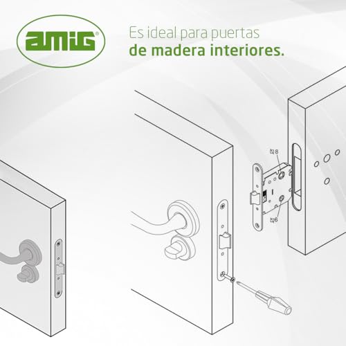 Miniatura 3 de Amig - Picaporte Unificado Para Puertas De Madera - Cerradura Para Puerta Interior - Cierre De Embutir De Acero Latonado - Entrada 50 Mm - Acabado: Cromado Mate