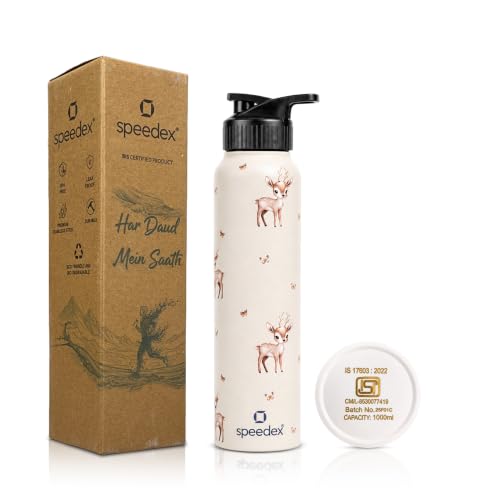 Image of Speedex Stainless Steel Printed Water Bottle 1 Ltr 1000 ml, BIS Approved, Leak Proof Sipper Cap Bottle for Office, School, Travel, Daily Use for Men, Women, Kids, Adults, Baby Deer, Set of 1